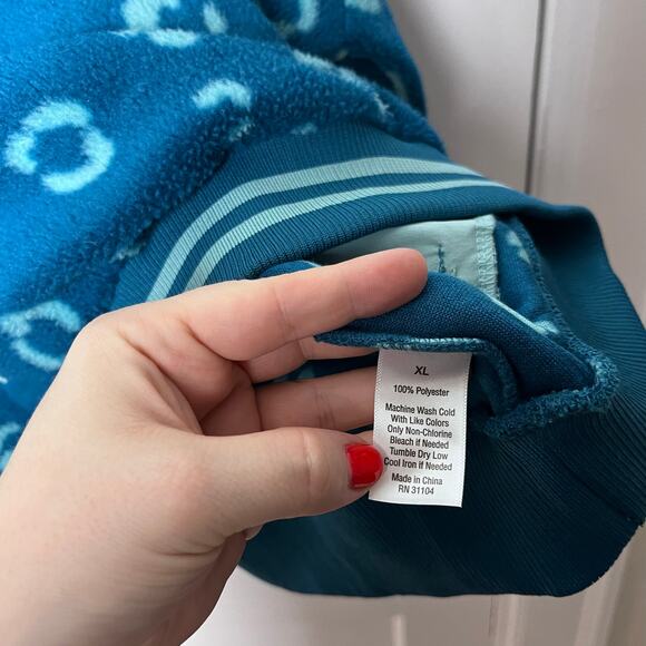 ZELOS Women's Blue Baggy Fleece Leopard Print Half Zip Pullover Jacket Size XL - Picture 6 of 7